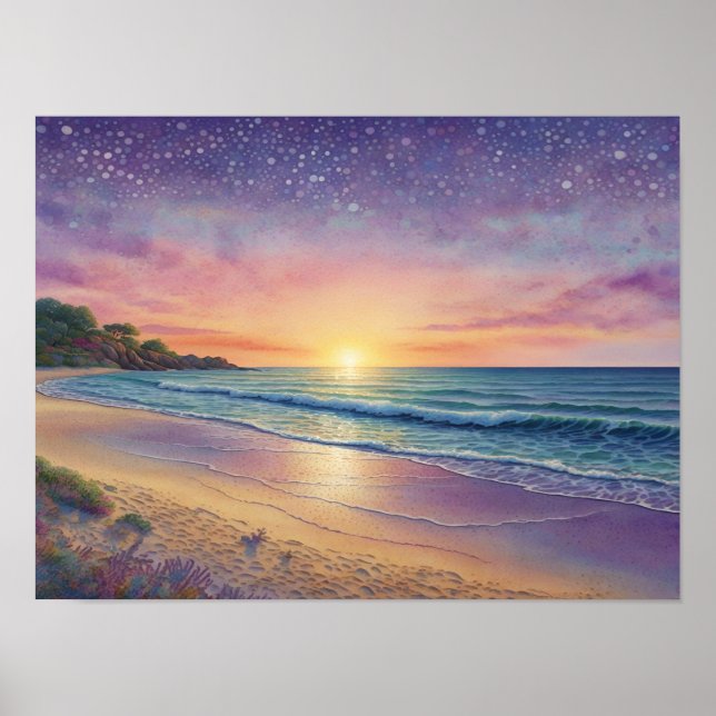 Beautiful Beach Waves and Shore Art Poster (Framsidan)