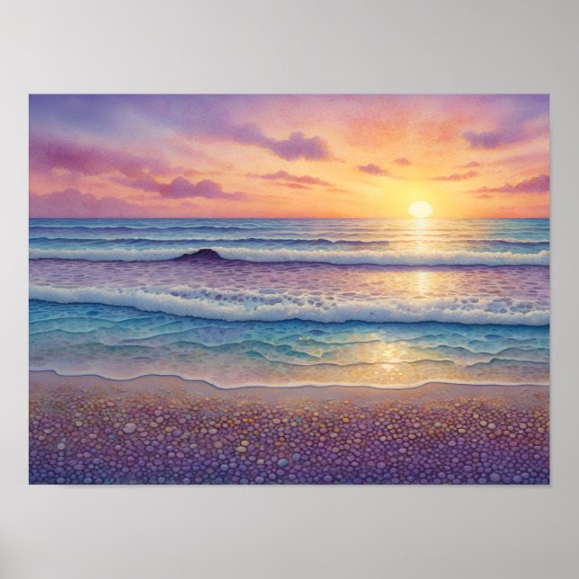 Beautiful Beach Waves and Shore Art Poster (Framsidan)