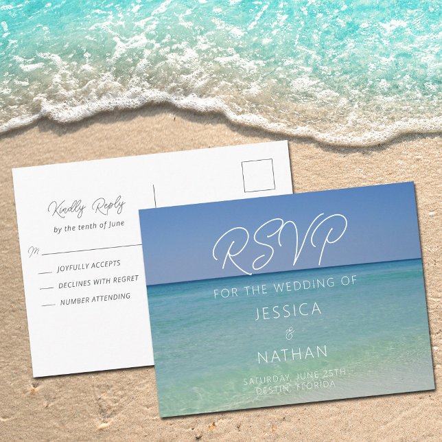 Beautiful Beach Wedding Summer Coastal RSVP Vykort (Skapare uppladdad)