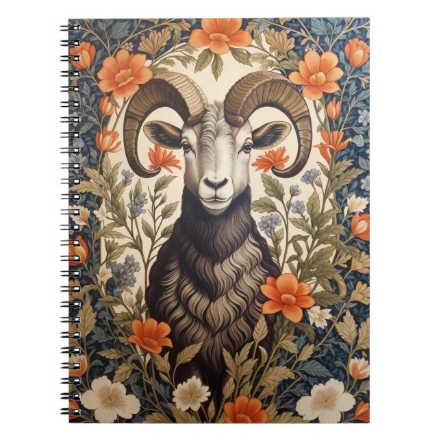 Beautiful Big Horn Sheep William Morris Inspired Anteckningsbok (Framsidan)