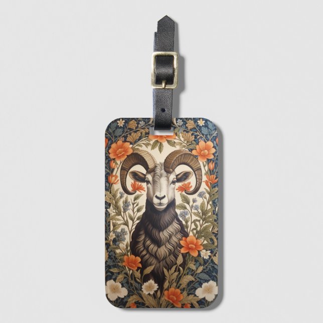 Beautiful Big Horn Sheep William Morris Inspired Bagagebricka (Framsida vertikal)