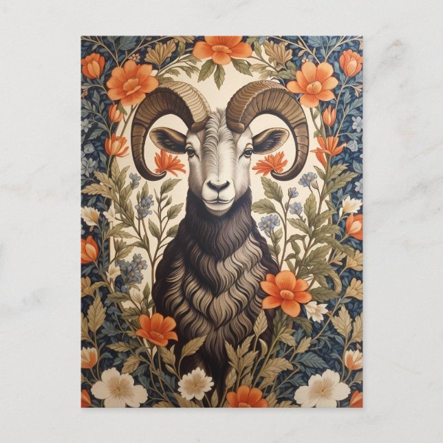 Beautiful Big Horn Sheep William Morris Inspired Vykort (Framsida)