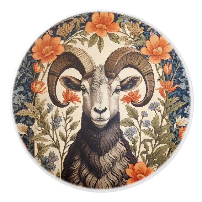 Beautiful Bighorn Sheep William Morris Inspired Knopp (Framsidan)