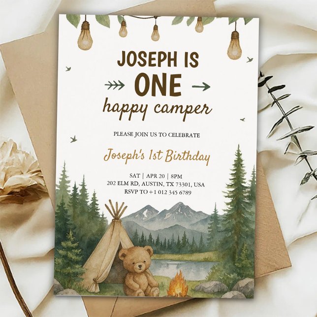Beautiful birthday Invitation with camping vibe  Inbjudningar (Skapare uppladdad)