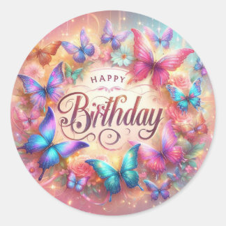 Beautiful Birthday Sticker Butterfly Design Runt Klistermärke