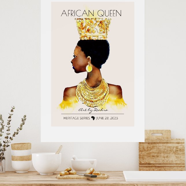 BEAUTIFUL BLACK AFRICAN QUEEN BIG GULD NECKLACE POSTER (Kök)