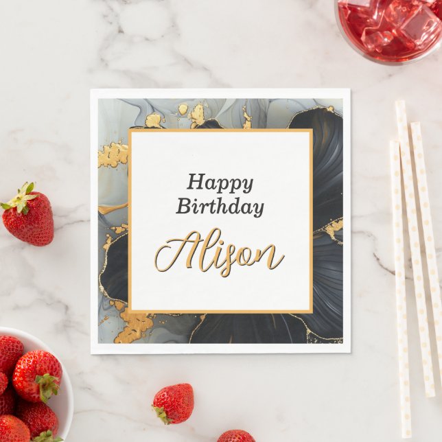 Beautiful Black and Gold Birthday Pappersservett (Insitu)