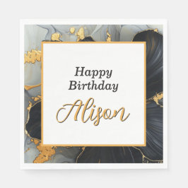 Beautiful Black and Gold Birthday Pappersservett