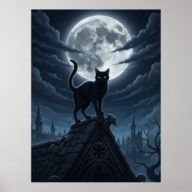 Beautiful Black Cat Sitting In The Clouds Poster (Framsidan)