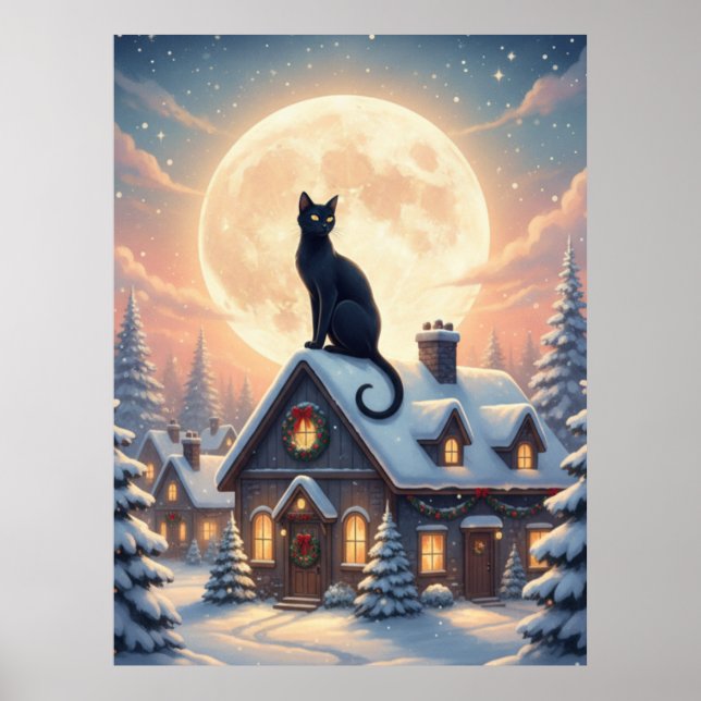 Beautiful Black Cat Sitting In The Clouds Poster (Framsidan)