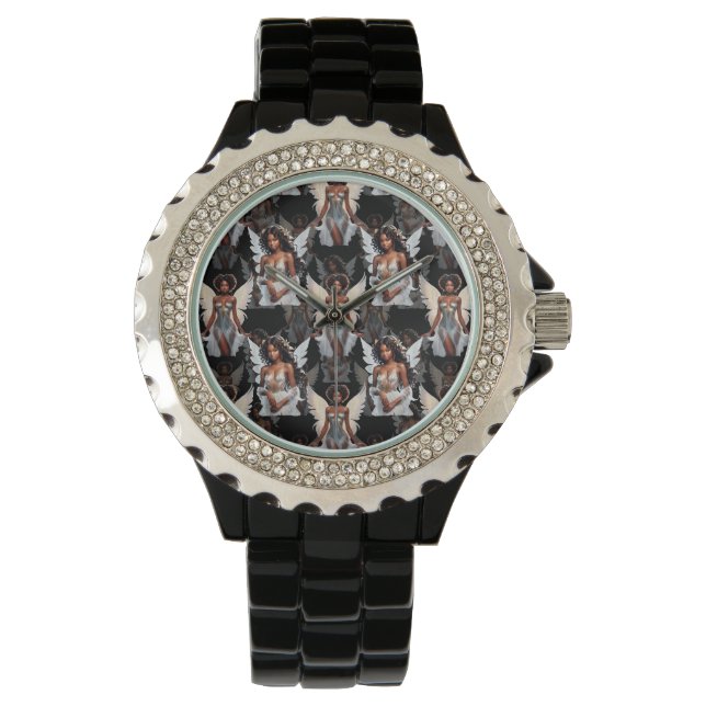 Beautiful Black Girl Angels Pattern Design -Dark Armbandsur (Framsida)