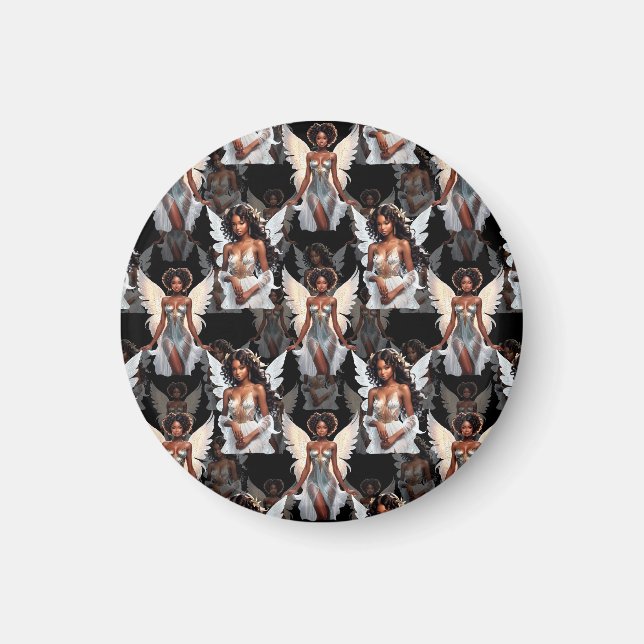 Beautiful Black Girl Angels Pattern Design -Dark Magnet (Framsidan)
