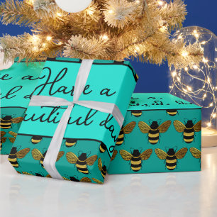 BEAUTIFUL BLACK GULD BUMBLEBEE BEE TEXT AQUA GRÖNT PRESENTPAPPER