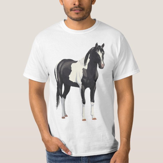 Beautiful Black Pinto Paint Horse  T Shirt (Framsida)