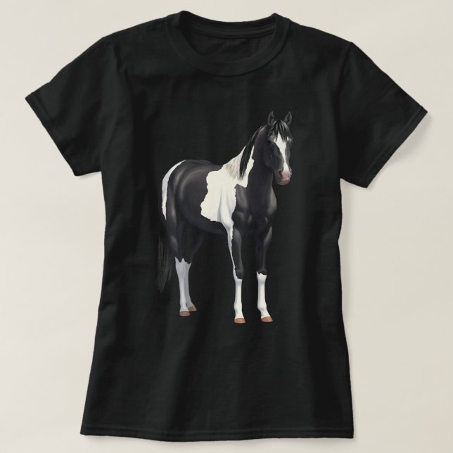 Beautiful Black Pinto Paint Horse T-shirt (Design framsida)