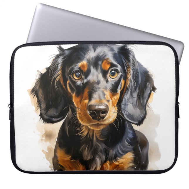 BEAUTIFUL BLACK & TAN DACHSHUND PUPPY HUND LAPTOP FODRAL (Framsidan)