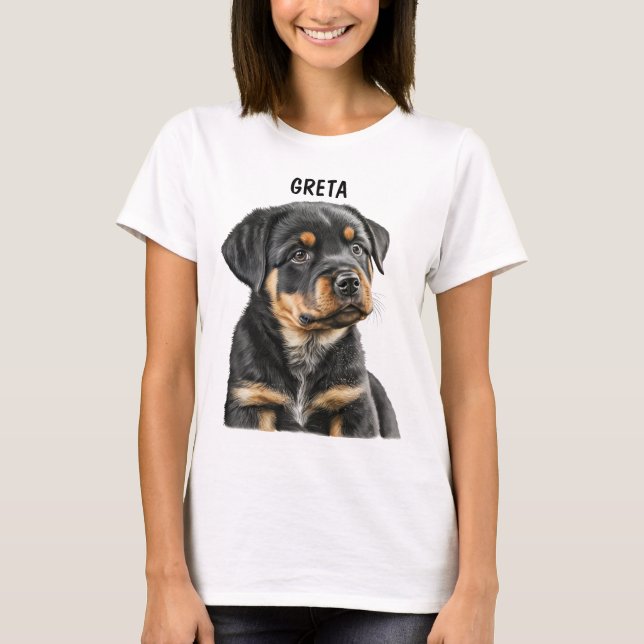 BEAUTIFUL BLACK & TAN ROTTWEILER HUND ANSIKTE T SHIRT (Framsida)
