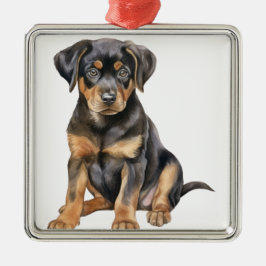 BEAUTIFUL BLACK & TAN ROTTWEILER PUPPY HUND JULGRANSPRYDNAD METALL
