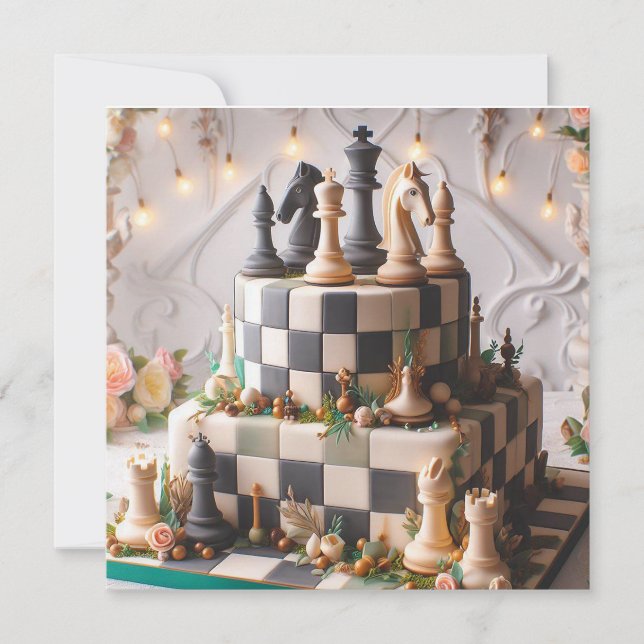 BEAUTIFUL BLACK & WHITE CHESS THEMED BIRTHDAY CAKE KORT (Framsida)