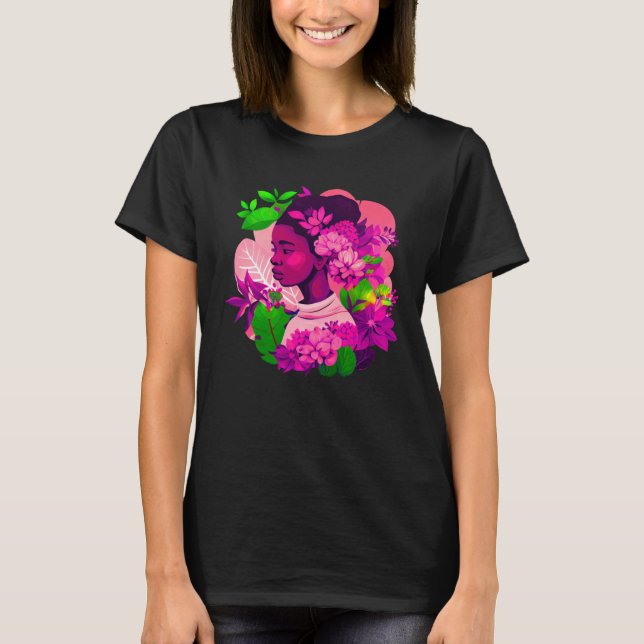 Beautiful Black Woman Afro Melanin Queen Cute Flow T Shirt (Framsida)