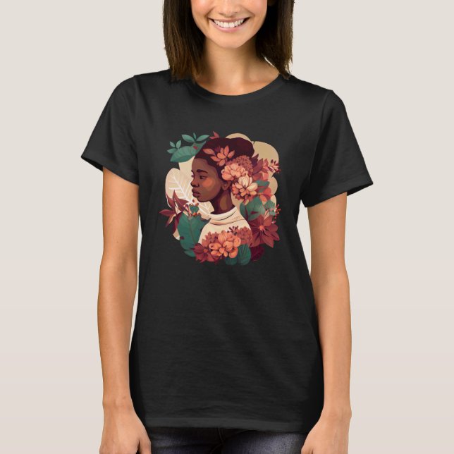 Beautiful Black Woman Afro Melanin Queen Cute Flow T Shirt (Framsida)