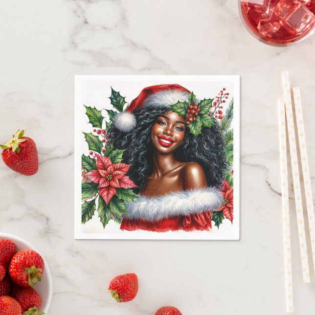 Beautiful Black Woman Christmas Pappersservett (Insitu)