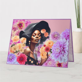 BEAUTIFUL BLACK WOMAN ROSA FLOWERS BUTTERFLIES KORT