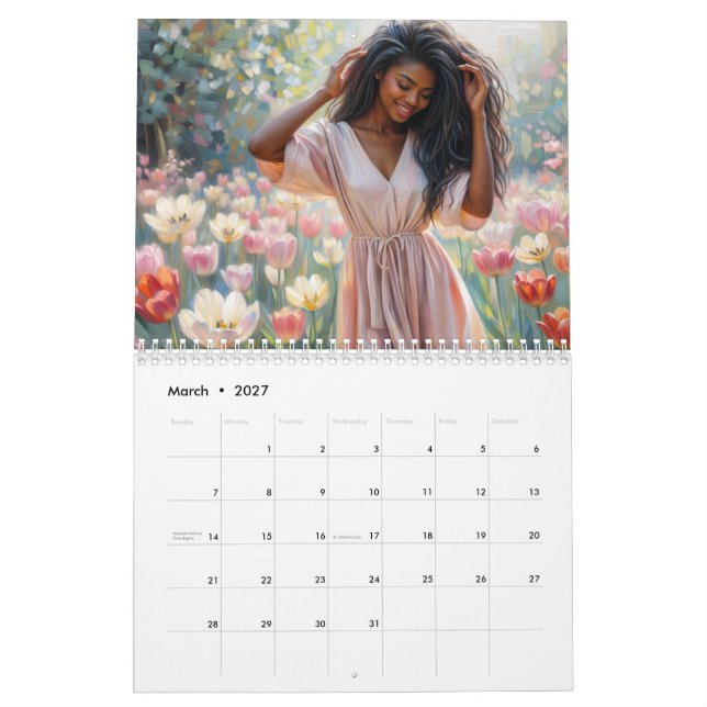 Beautiful Black Women Floral Artwork Calendar Kalender (Mar 2027)