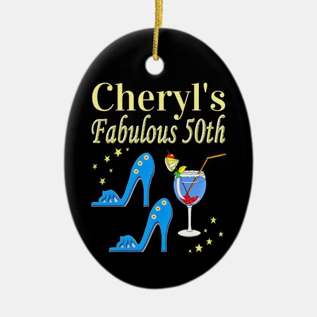 BEAUTIFUL BLUE 50:E BIRTHDAY DESIGN JULGRANSPRYDNAD KERAMIK (Framsidan)