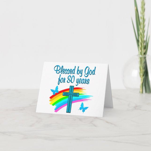BEAUTIFUL BLUE 80 BIRTHDAY CHRISTIAN DESIGN KORT (Framsida)