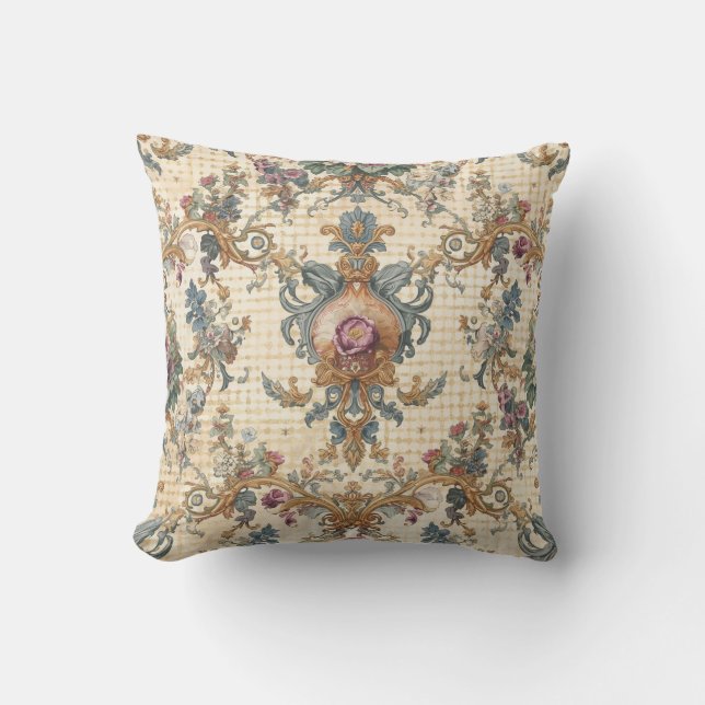 Beautiful, Blue Beigi Gold Ornament Flowers Kudde (Framsida)