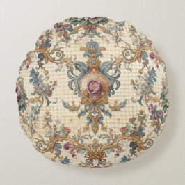 Beautiful, Blue Beigi Gold Ornament Flowers Rund Kudde