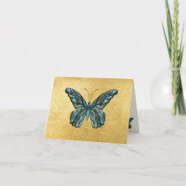 Beautiful Blue Butterfly Gold Cards Blank Tack Kort