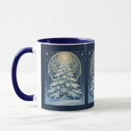 Beautiful Blue Christmas Yule Tree Snow And Stars Mugg