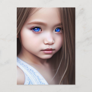 BEAUTIFUL BLUE EYED LITTLE GIRL PAINTING Postcard Vykort