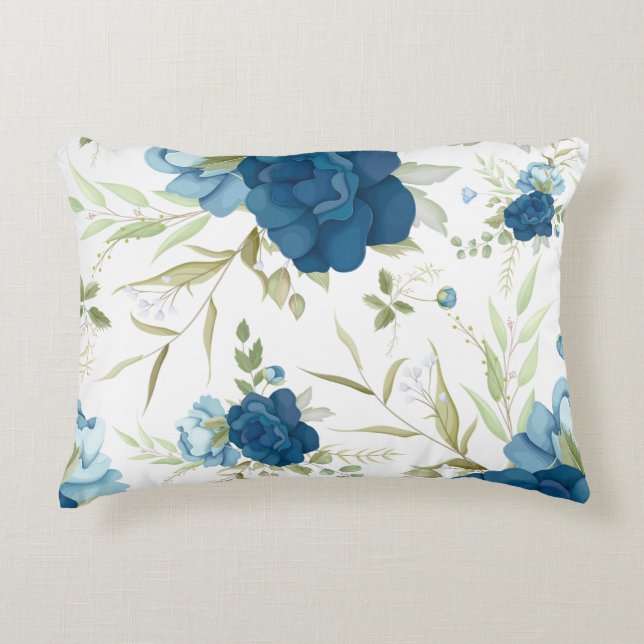 Beautiful Blue Floral Seamless Pattern Prydnadskudde (Framsidan)