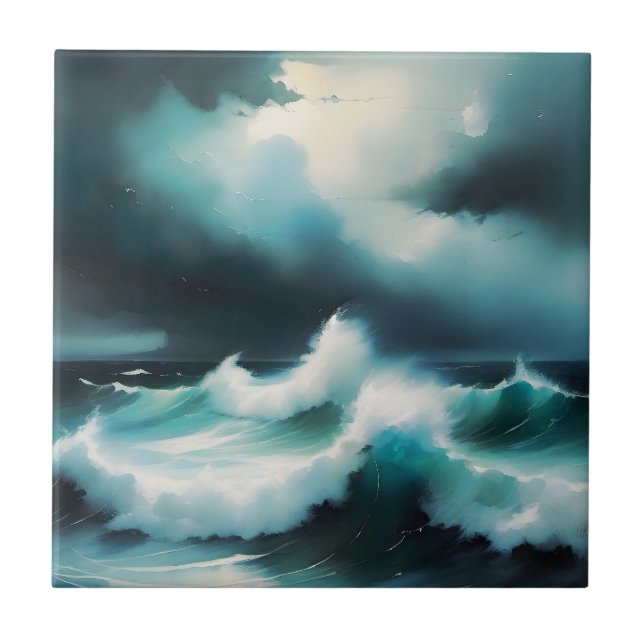 Beautiful Blue Ocean waves painting Kakelplatta (Framsidan)