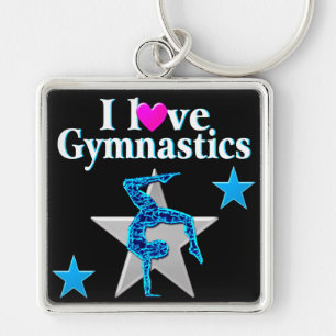 BEAUTIFUL BLUE OCH SILVER GYMNASTICS DESIGN FYRKANTIG SILVERFÄRGAD NYCKELRING