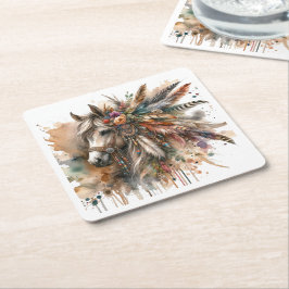 Beautiful Boho Horse  Underlägg Papper Kvadrat