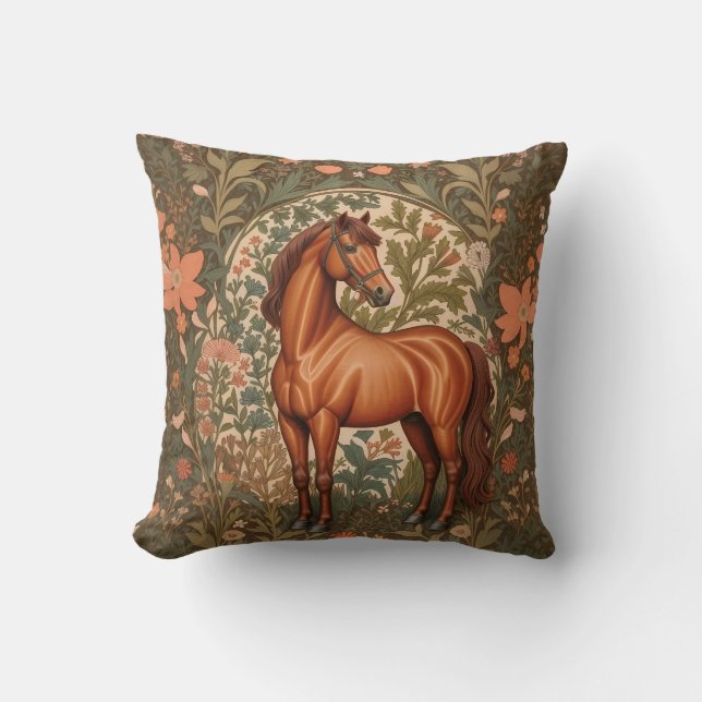 Beautiful Brown Horse William Morris Inspired  Kudde (Framsida)