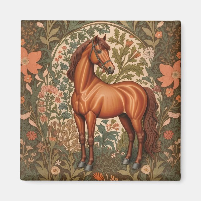 Beautiful Brown Horse William Morris Inspired  Magnet (Framsidan)