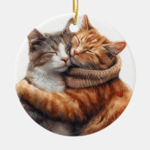 BEAUTIFUL BROWN & ORANGE TABBY KATT HUGGNING JULGRANSPRYDNAD KERAMIK