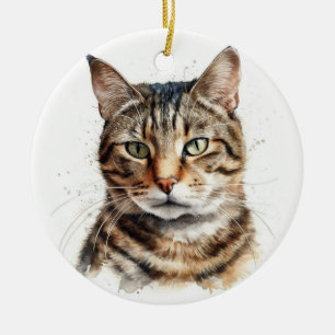 BEAUTIFUL BROWN TABBY DOMESTIC KORT HAIR CAT JULGRANSPRYDNAD KERAMIK