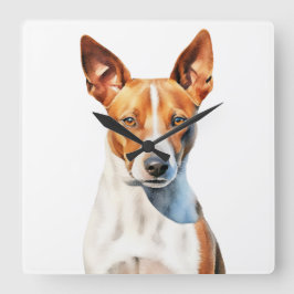 BEAUTIFUL BROWN & WHITE BASENJI HUND FYRKANTIG KLOCKA