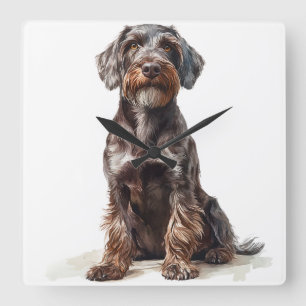 BEAUTIFUL BROWN WIREHAIREHAIE POINTING GRIFFON FYRKANTIG KLOCKA