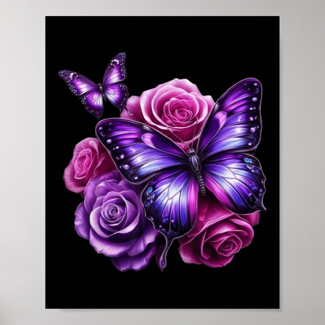Beautiful Butterfly Purple Rose Butterfly Lovers G Poster (Framsidan)