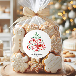 Beautiful Calligraphy Merry Christmas Tree Custom  Runt Klistermärke