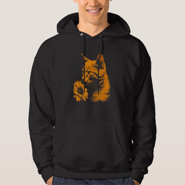 beautiful cat and sunflower portrait silhouette  o hoodie (Framsida)