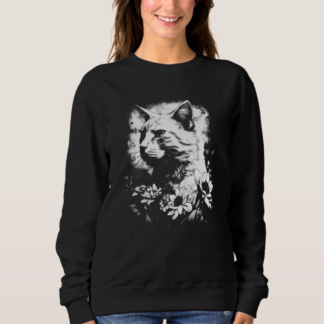 beautiful cat and sunflower silhouette portrait  w t shirt (Framsida)