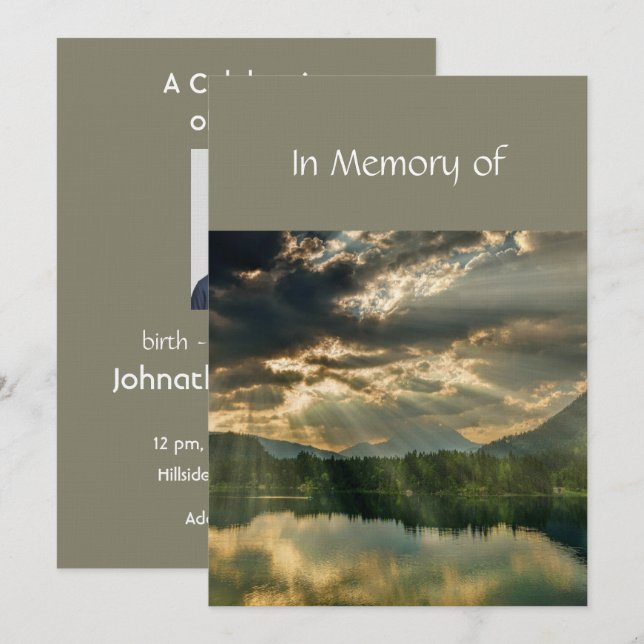 Beautiful Celebration of Life Service  Lake Beach Inbjudningar (Fram/baksida)